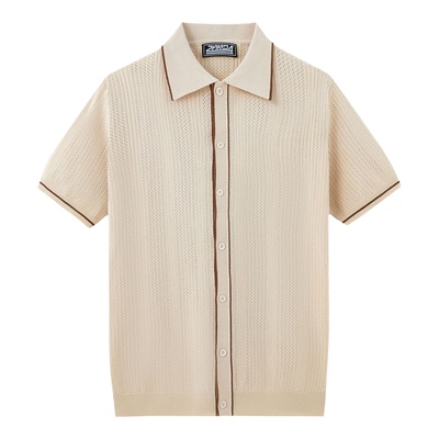 Men T-Shirt2026夏季新款男士冰爽丝针织开衫商务休闲短袖Polo衫