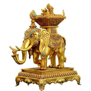 精工铜制象宝宝石彩珠镶嵌吉象驼百宝室内家用财吸水大象供具摆件