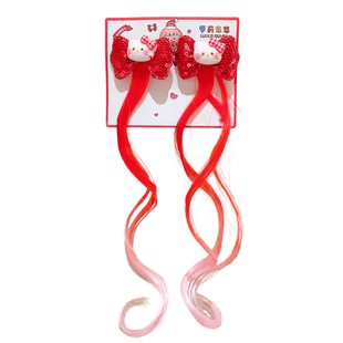 儿童新年假发辫子女童红色喜庆编发发夹不伤发女孩卡通发卡发饰