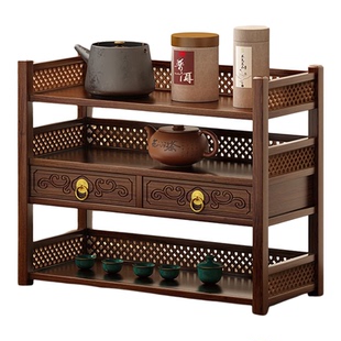 桌面置物架带抽杯架仿古茶杯实木新中式陈列架简易展示架新款2025
