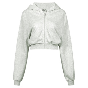 美国EVERLAST拳击美式运动健身开衫外套女款纯棉露脐短款连帽卫衣