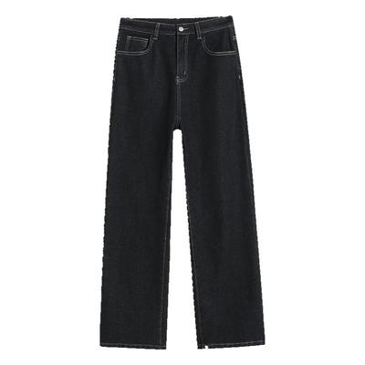 班尼路加绒牛仔裤女高腰阔腿裤