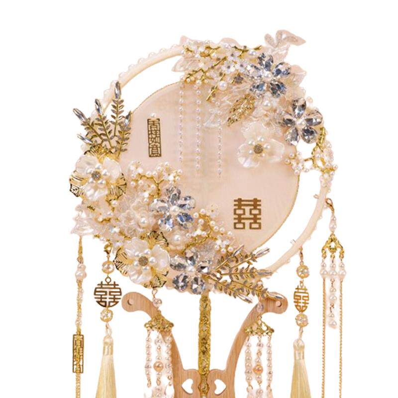 香槟色团扇新娘结婚diy材料包手工喜扇秀禾服生日婚礼高级感扇子