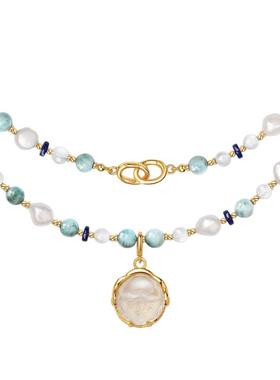 MGS/曼古银灵狐II凤九项链时尚设计感海纹青金石珍珠拼配设计颈饰