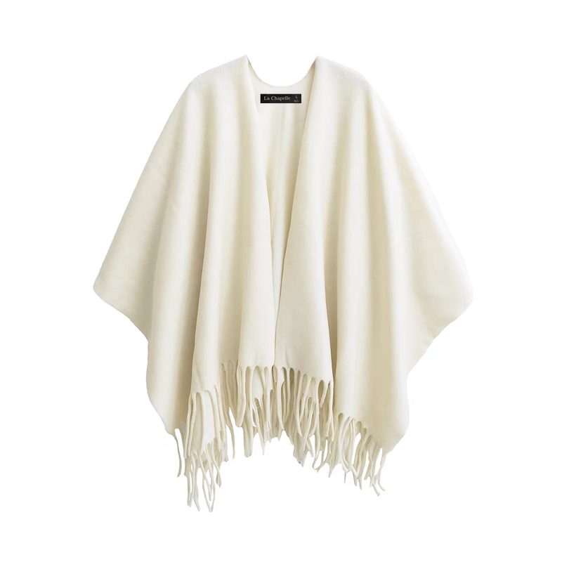 拉夏贝尔/La Chapelle时尚仿羊绒流苏披肩女秋冬高级感披风围巾