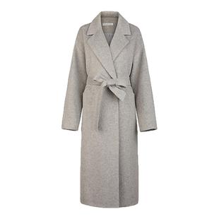 sdeer圣迪奥女装25年冬新品OL风西装领收腰毛呢长款大衣S25462503