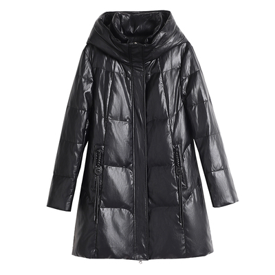 真皮羽绒服女宽松大码中长款外套