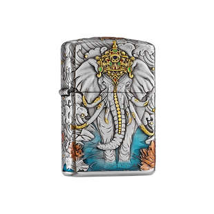 zippo打火机如意神象熏银盔甲浮雕官方正品煤油防风男士收藏礼物