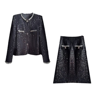 【VAZSLVE/全新奢品】轻奢时尚设计师重工钉珠粗花呢小香风套装