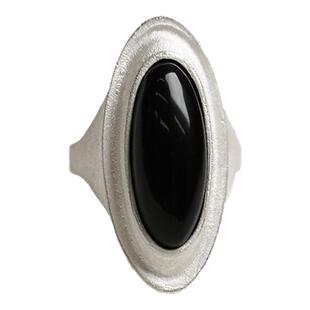 OLIO E ACETO 纯银玛瑙恒星戒指 925银黑曜石手工肌理原创设计师