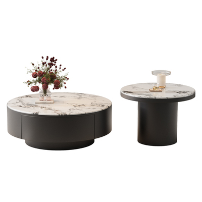 意式轻奢风实木茶几组合小圆