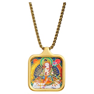 迷你小唐卡吊坠手绘描金八大守护神唐卡钛钢唐卡嘎乌盒画盒项链