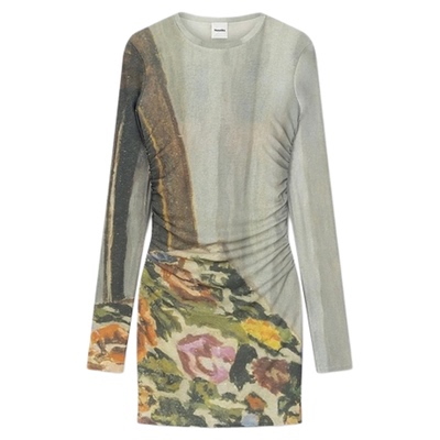 【季末折扣】NANUSHKA 女士LEIDA 书本图案印花抽褶连衣裙