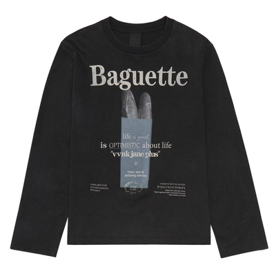 VVNK JANE PLUS2025春季新款复古法棍印花长袖T恤女J510557301B