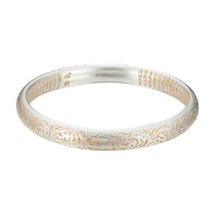 顺钦银楼S9999足银手镯女古法金纹颂镯子国潮民族风女生礼物