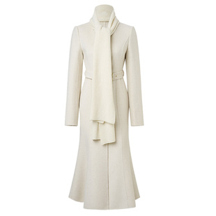 MAXRIENY法式复古双面呢羊毛大衣女25秋款收腰鱼尾围巾外套长款