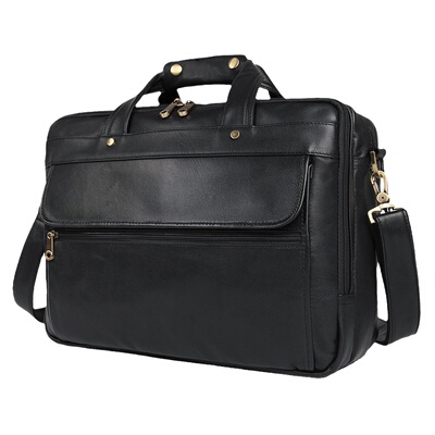 多层手工真皮单肩公务包