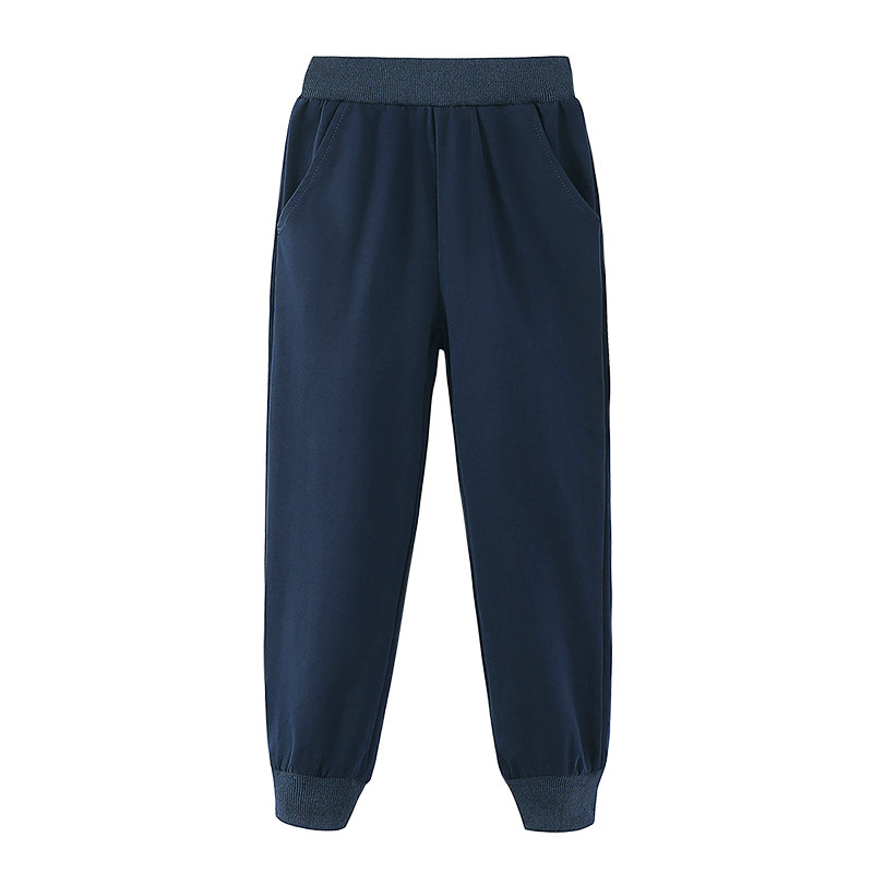 儿童纯棉校服裤子男童春秋小学生藏蓝色束脚运动裤女童藏青色长裤