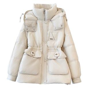 粉色超好看收腰连帽一手长羽绒服女士2025冬季新款A字版加厚外套