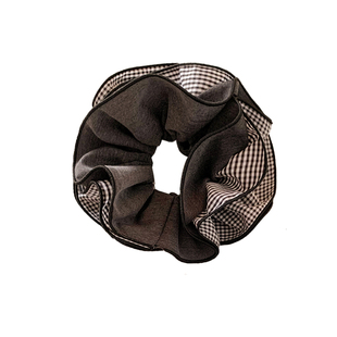 复古红色格子牛仔大肠发圈女高级感韩系气质百搭头绳丸子头发饰