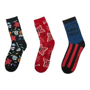 正版Stranger Things怪奇物语袜子周边地狱火短筒中筒袜三双套装