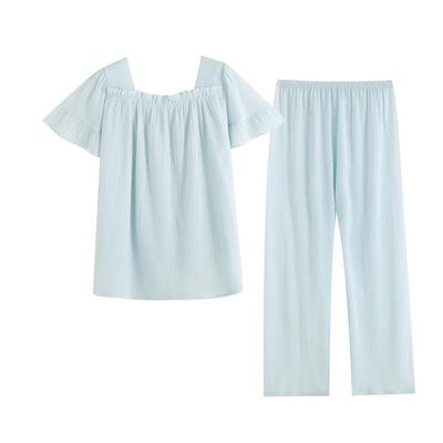 方领夏纯棉提花布家居服罗丝美女