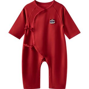 aqpa新生儿婴儿衣服德绒保暖秋冬新年满月周岁百天宝宝连体衣哈衣