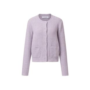 VGRASS维格娜丝秋季新款钩织花边显高显瘦藏肉圆领长袖针织开衫女