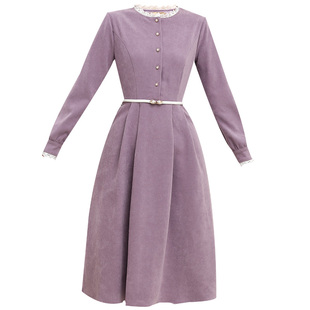 未风淡紫色法式连衣裙女秋冬新款女装气质收腰裙子连身裙冬季长裙