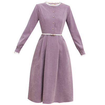 未风紫色修身显瘦连衣裙