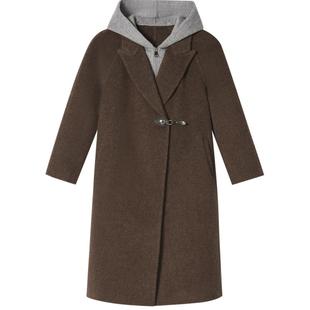 【100%绵羊毛】SALT.P可颜可拆卸撞色连帽复古大衣毛呢外套冬