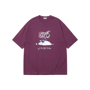 GUUKA潮牌猫咪短袖男款2026新款重磅纯棉T恤情侣彩色星星落肩半袖