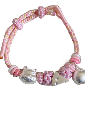 足银999奶酪维尼公主风手工编织手绳蜜罐小熊宝宝儿童女闺蜜礼物