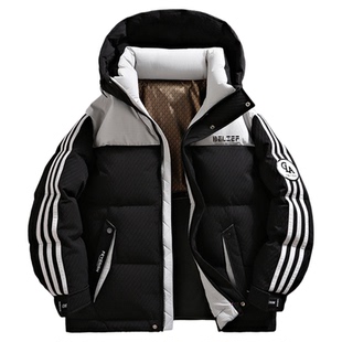 撞色冬季新款羽绒服男生大学生连帽外套男装士加厚保暖青少年潮牌