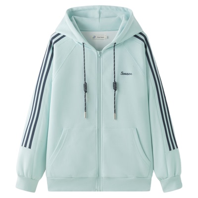 学院风薄荷绿条纹卫衣女连帽