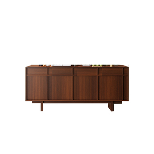 骨骼线餐边柜中古风胡桃边柜一体靠墙储物柜复古置物柜橱柜木家具