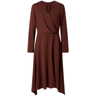 IMM尹默女装春秋季美利奴绵羊毛斜裁不对称下摆中长连衣裙