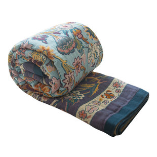 新中式a类纱布盖毯双面亲肤古典复古全棉厚床单不皱田园床毯外贸