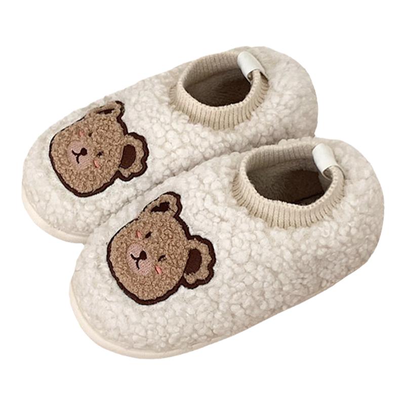 细细条 全包跟保暖棉拖鞋女冬学生室内居家可爱小熊毛绒月子棉鞋