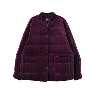 麻霖复古休闲平绒质地哑光感95白鸭绒衬衫式宽松立领羽绒服