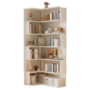 实木转角书架置物架落地学生多层收纳储物一体靠墙书柜l型拐角柜