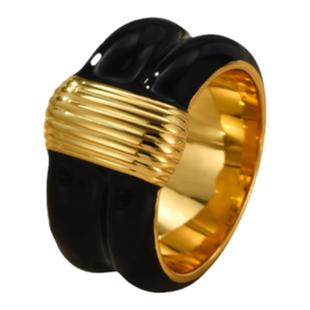 黑金女王脊纹珐琅滴釉戒指女欧美小众设计复古轻奢气质高级感指环