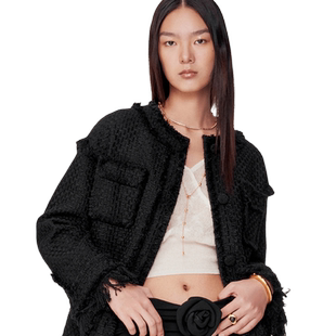 Fabrique【大师花呢】流苏边饰羊毛花呢夹克小香风短外套女