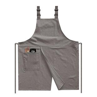 定制logo文字棉麻双肩开衩围裙奶茶烘焙美甲店餐饮厨房罩衣工作服