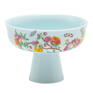 高档复古陶瓷高脚果盘中式茶点盘家用零食点心盘可水养佛手柑托盘