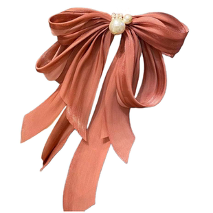 韩国超仙飘带大蝴蝶结发饰半扎发夹弹簧夹头花发卡顶夹头饰马尾夹