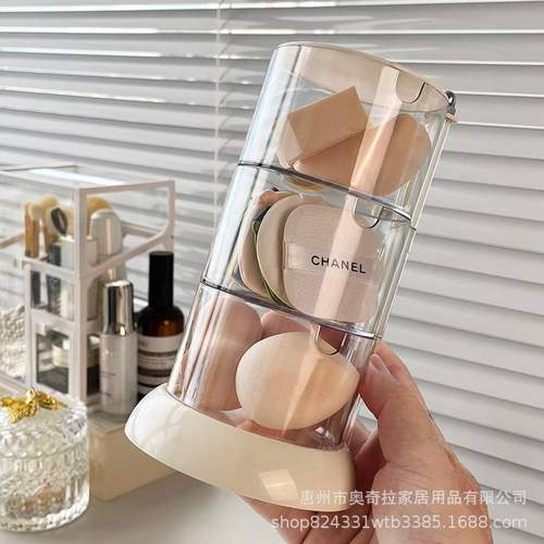 新品 收纳盒粉扑透明旋转防尘多层圆形大号北欧化妆棉美妆蛋置物