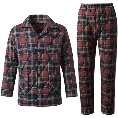 男士睡衣男冬加厚纯棉家居服套装