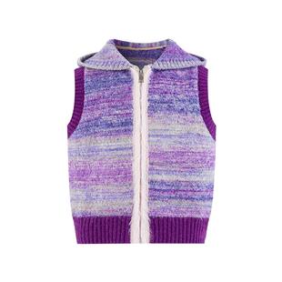 Little Naive儿童撞色连帽针织衫秋冬款圆领背心女童套头渐变马甲