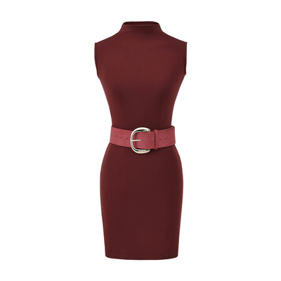 小高领包臀无袖背心连衣裙短裙